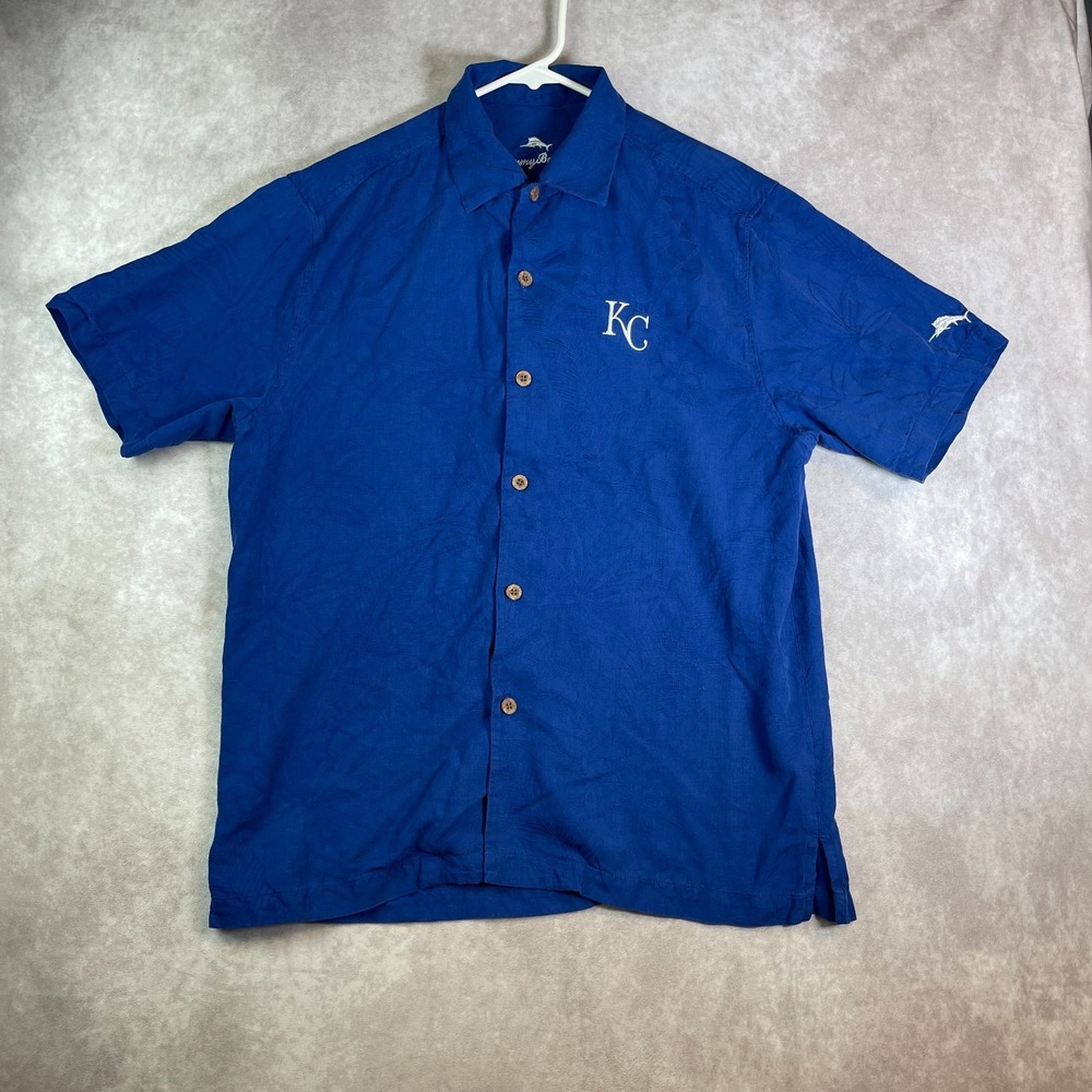 Tommy Bahama Kansas City Royals Shirt Mens Medium Blue Silk Short Sleeve Outdoor